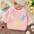 thumbnail image 2 of Rggeeun Baby Girls Sweaters Easter Multicolor Bunny Embroidered Knit Crew Neck Three Quarter Sleeve Cartoon Cute Wear For Kids Soft Spring And Fall Sweet Tops,Pink,6-9 Months, 2 of 7