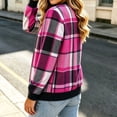 thumbnail image 3 of Women's Plaid Bomber Jacket Zip Up Wool Blend Long Sleeve Warm Fall Winter Coats with Pockets, Ribbed Details (S, Hot Pink), 3 of 7
