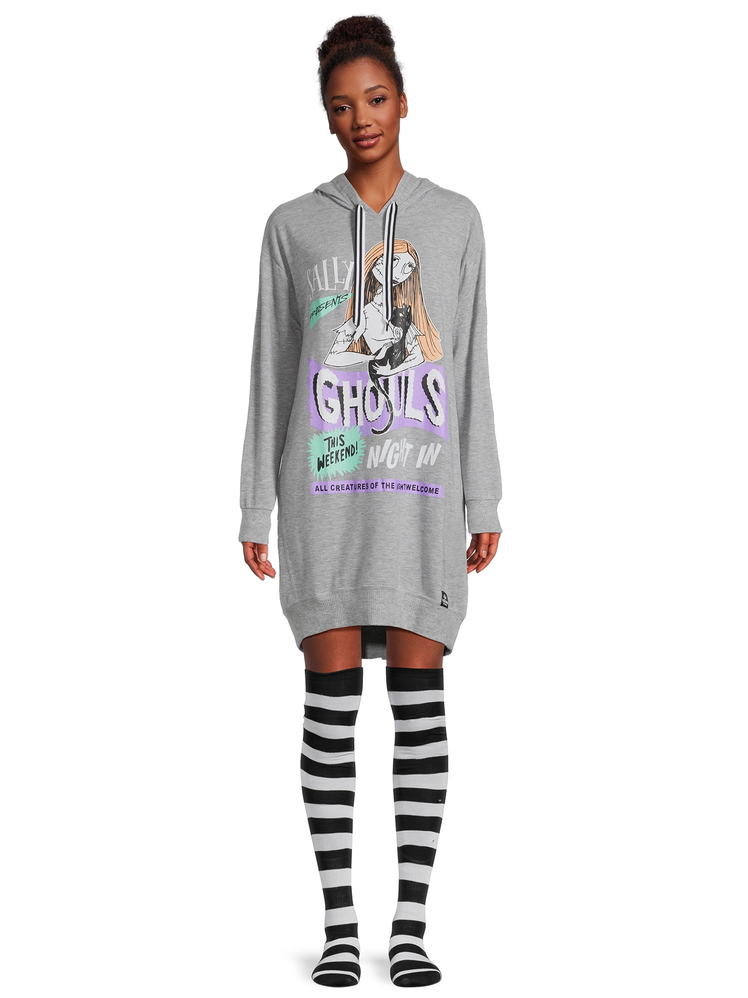 Nightmare Before Christmas Women's Hooded Sleepshirt and Socks Set, 2-Piece, Sizes XS-3X