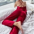 thumbnail image 3 of Delliss Women's Summer Halter Satin Sleeveless Loungewear Pajamas Top And Long Pant Silk Fashion Pj Set, 3 of 6