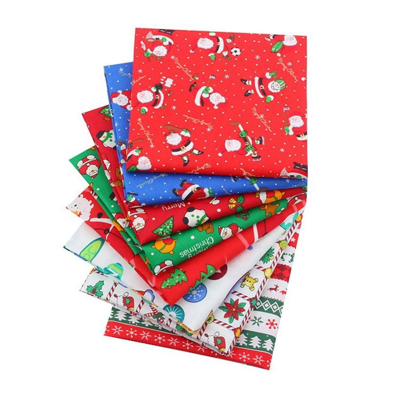 12PCS Christmas Cotton Fabric Bundles Precut Fabric Patchwork Christmas Tree Santa Claus Red Green Fabric Scrap for Christmas DIY Quilting 16 x 16 Inch Fat Quarters Fabric Sewing Squares Bundle