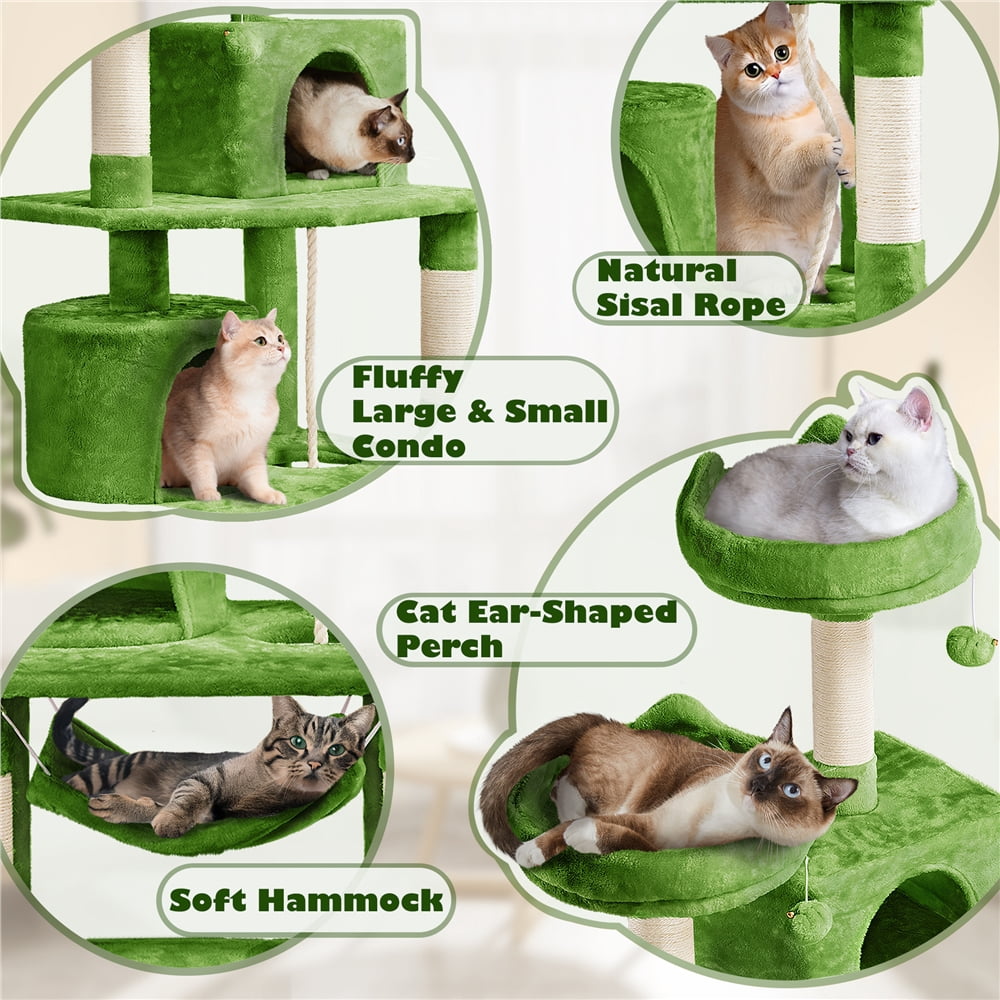 Yaheetech 62"H Multi Level Cat Tree Tower with Condos, Foam-Padded Perches, Green
