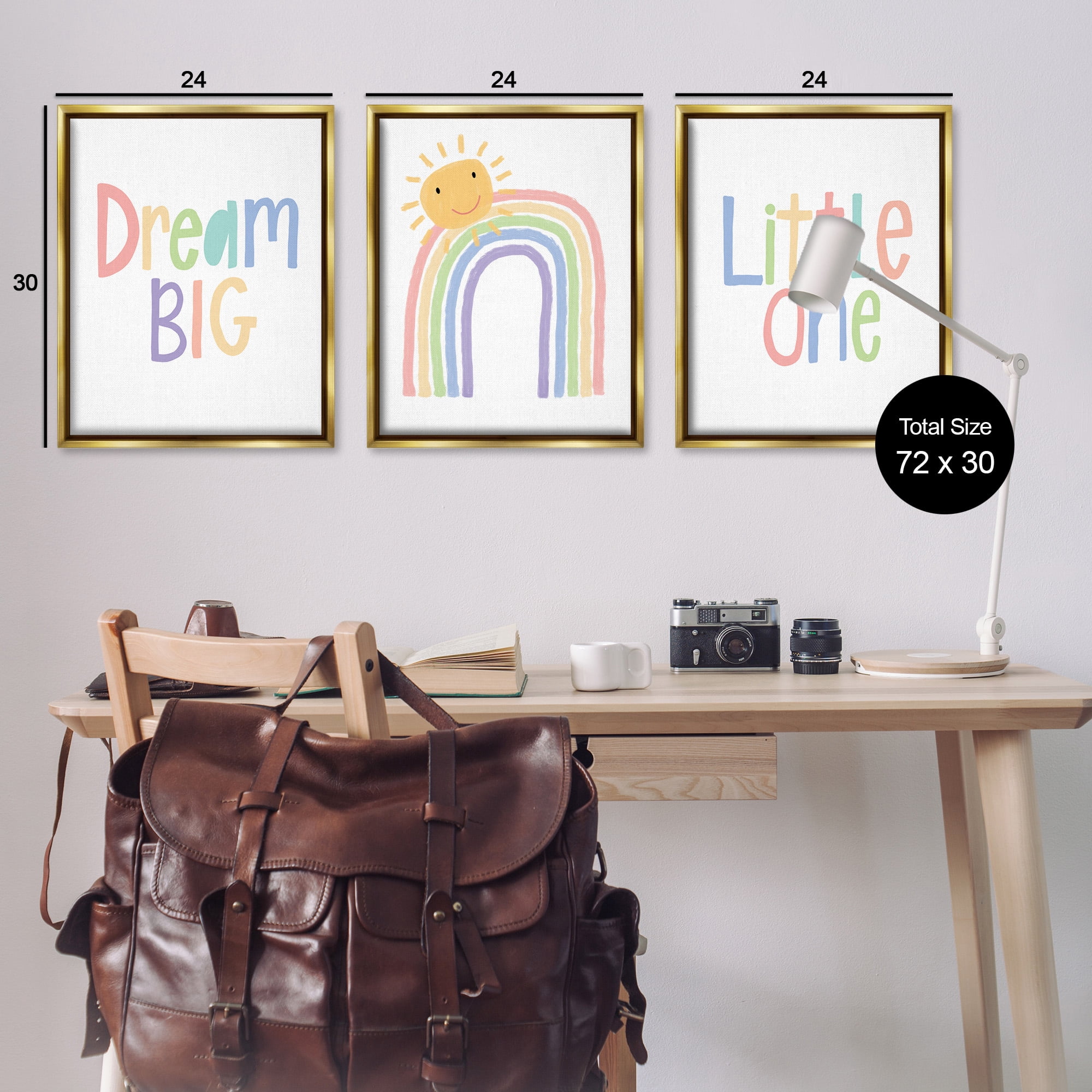 Stupell Industries Dream Big Little Illustration Typography Painting Gold Floater Framed Canvas Art Print Wall Art, 25 x 31, Set of 3