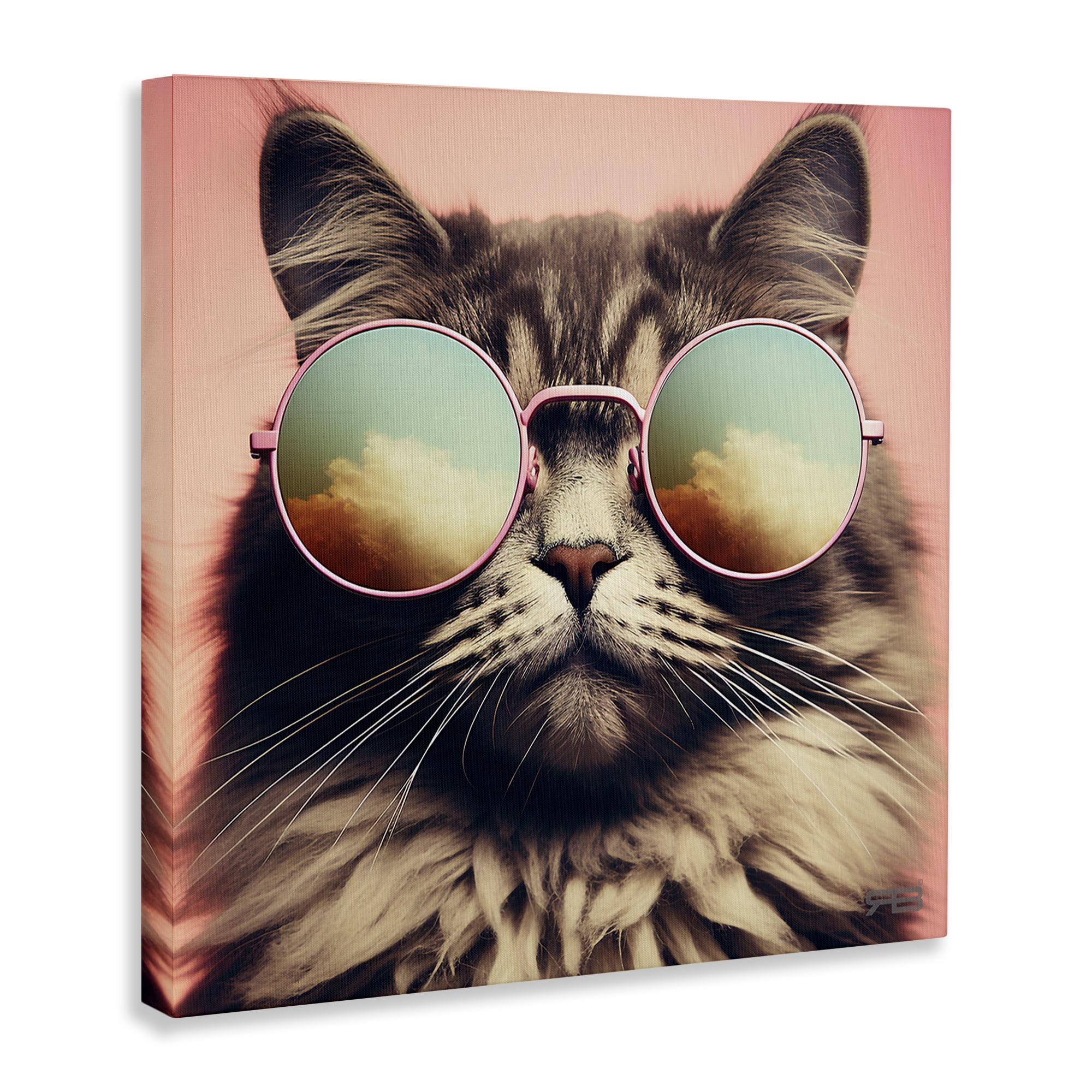 Stupell Industries Cat & Cloud Reflection Glasses Animals & Insects Painting Gallery Wrapped Canvas Art Print Wall Art, 17 x 17