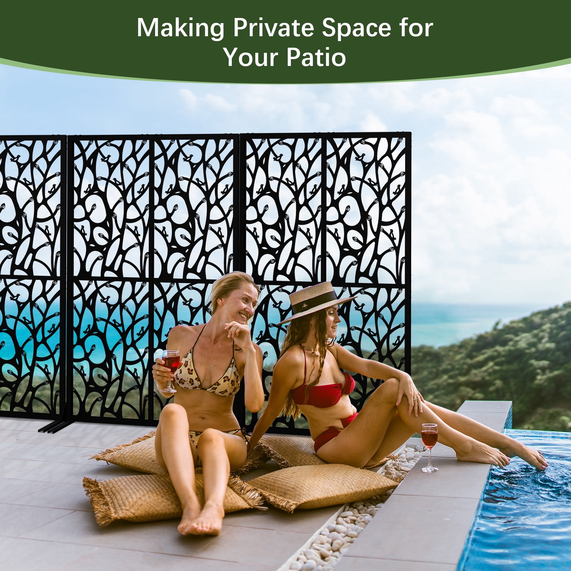 Holaki Metal Privacy Screen, 72" H x 45.3" W, Freestanding Decorative Room Divider for Balcony, Patio, Garden, Waterproof & Rustproof with Bird Shape Hollow Design, Easy Assembly