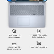 Dell 16 Laptop DC16251 - 16-inch FHD+ Touchscreen, Intel Core 7-150U, 16GB RAM, 1TB SSD, Ice Blue