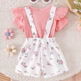 thumbnail image 6 of Paguaki Baby Girl Romper Set Newborn Infant Baby Girl Summer Clothes Ribbed Ruffle Short Sleeve Romper Suspender Overall Shorts 2Pc Outfits, 6 of 7