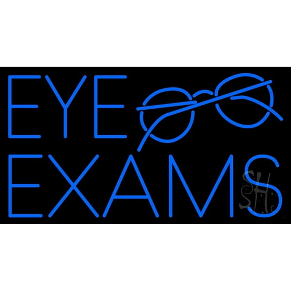 Eye Exams With Glass Logo LED Neon Sign 13 x 24 - inches, Black Square Cut Acrylic Backing, with Dimmer - Bright and Premium built indoor LED Neon Sign for Defence Force.