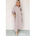 thumbnail image 3 of Women's Brown Striped Leopard Patchwork Long Shirt Dress with Slits | XL, 3 of 12