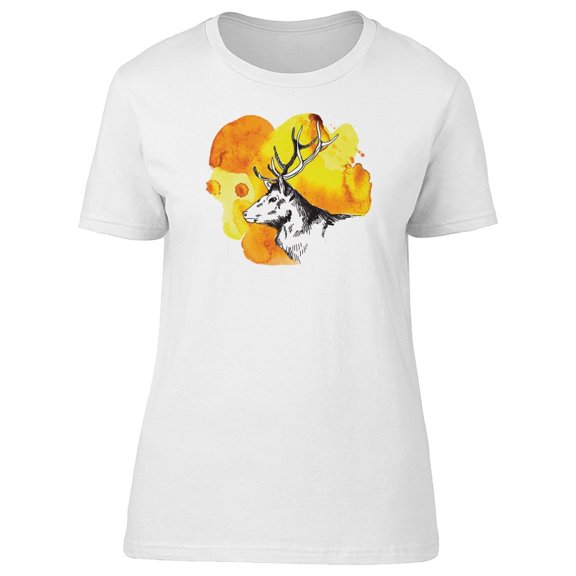 Yellow Watercolor & Deer Sketch Tee Women's -Image by Shutterstock