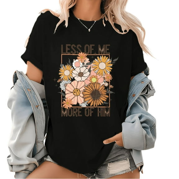 Women’s 'More Jesus, Less Me' Faith Focus Tee – Bold Print | Breathable Church Shirt Tops Size(S-5XL)
