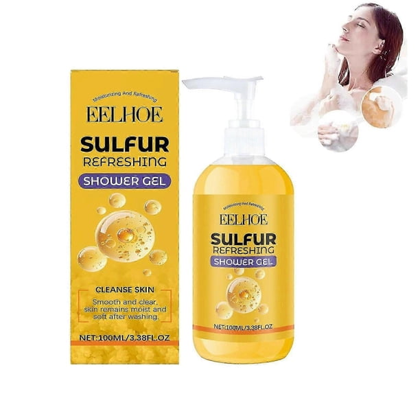 Sulfur Refreshing Shower Gel, Sulphur Shower Gel, Antibacterial Sulphur Formula Deep Cleansing, Powerful Anti-Mites, Nourishes Skin for a Radiant Look