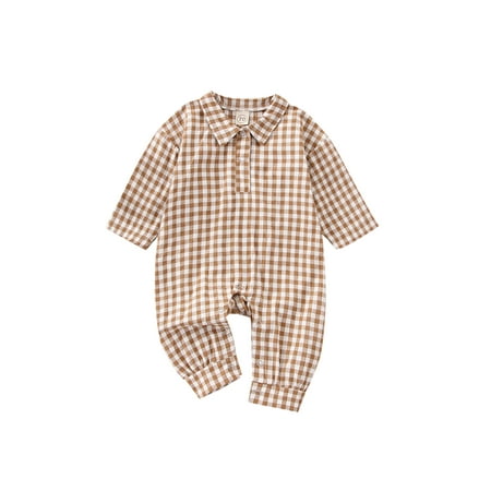 

Binpure Infant Baby Fall Romper Casual Long Sleeve Plaid Print Button Front Lapel Jumpsuit