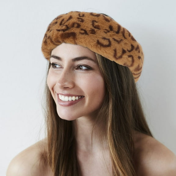 FRCOLOR Artificial Fur Headbands Elastic Hairband Leopard Hair Accessories for Woman Lady (Brown)