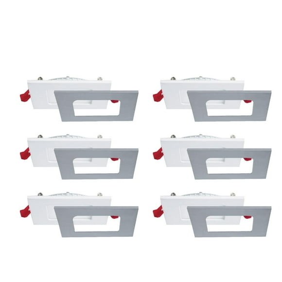 Nadair, 4" recessed slim lights, 3 built-in color temperature settings (3000K, 4000K, 5000K), Dimmable, Square, 6-pack