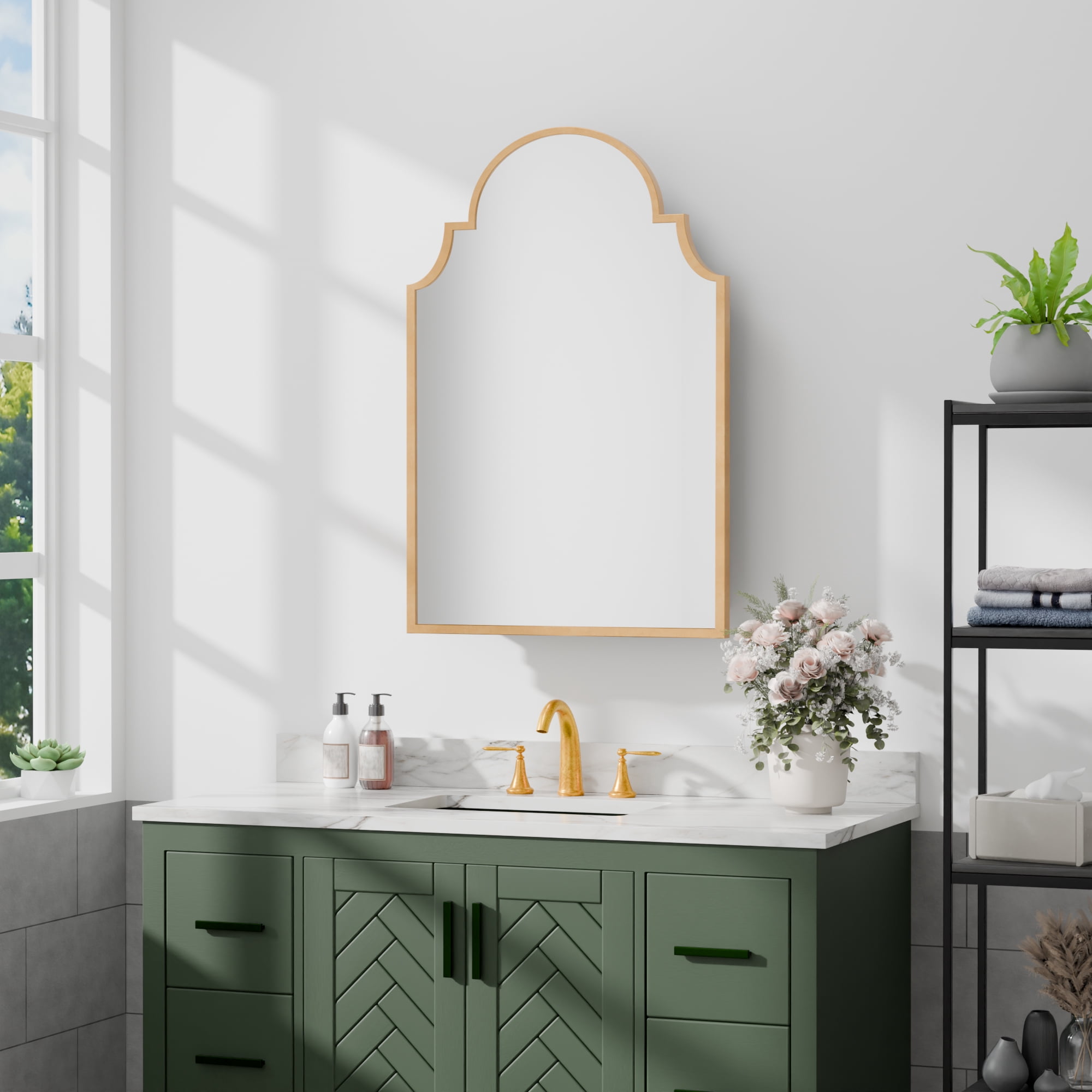 MAYEERTY 30x20x5 Inch Gold Metal Arched Medicine Cabinet for Bathroom