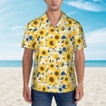 thumbnail image 2 of Fotbe Navy Blue Leaf Sunflower Hawaiian Shirt for Men Unisex Summer Beach Casual Short Sleeve Cotton Linen Button Down Shirts-X-Large, 2 of 5