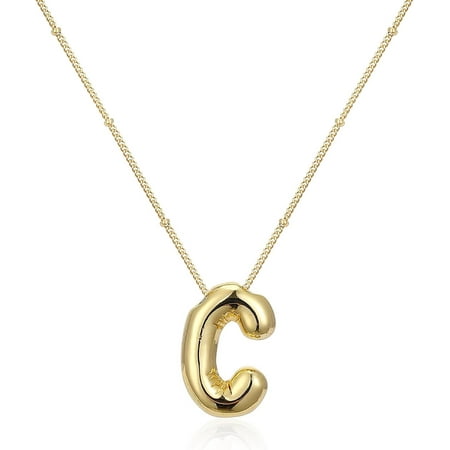 Bubble Letter Necklace Gold 14K Gold Plated Initial Necklace Puffy Personalized Name Gold Necklace Gold Letter Necklace Jewelry[Z4094]