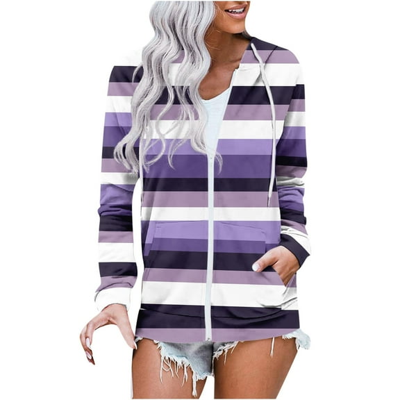 Plus Size Hooded Sweatshirt for Women Long Sleeve Gradient Outerwear Loose Casual Coat with Pockets