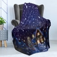 thumbnail image 4 of Christmas Soft Flannel Fleece Blanket, Winter Night Country Landscape with Little House Among Pine Trees and Snow, Cozy Plush for Indoor and Outdoor Use, 50" x 70", Navy Blue Yellow, by Ambesonne, 4 of 5