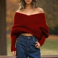 thumbnail image 2 of Towmus Off The Shoulder Tops for Women Long Sleeve Going Out Y2K Tops Knit Pullover Fall Outfits ,Wine ,One Size, 2 of 4