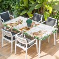 thumbnail image 2 of Easter Bunny Table Cloths for 4 Foot Rectangle Tables, Spring Daisy Botanical Leaves Gray Wooden Patio Waterproof Elastic Fitted Tablecloths, Washable Rectangular Table Cover for Camping, 2 of 8