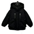 thumbnail image 4 of Ecqkame Girls Winter Down Coats Solid Color Hooded Zipper Heavyweight Jackets Mediun Length Casual Warm Outwear for 2-13 Years Black 2-3 Years, 4 of 6