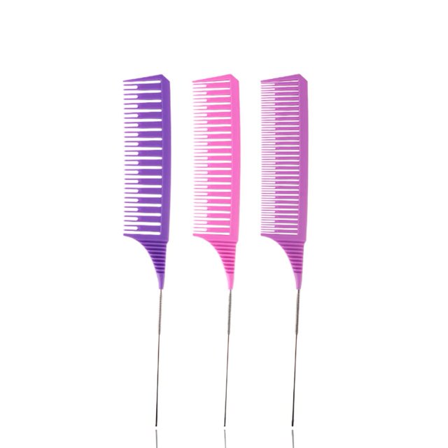 SKYPIA Juego de peines para el cabello para teñir profesional de 3 piezas, peines destacados para estilista, juego de cepillos para peinar con peines largos de estilista de cola de rata de acero inoxi