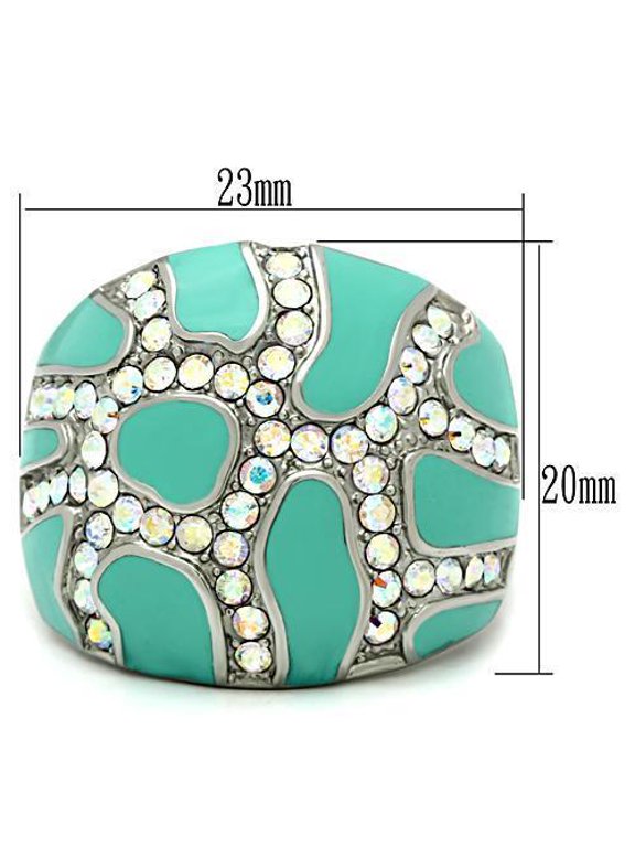 TK507 - High polished (no plating) Stainless Steel Ring with Top Grade Crystal in Aurora Borealis (Rainbow Effect)
