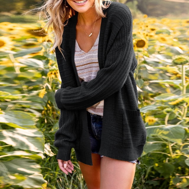 LOVZFMLL Cardigan pour Femmes Mode Cardigan Décontracté à Manches Poches Solide
