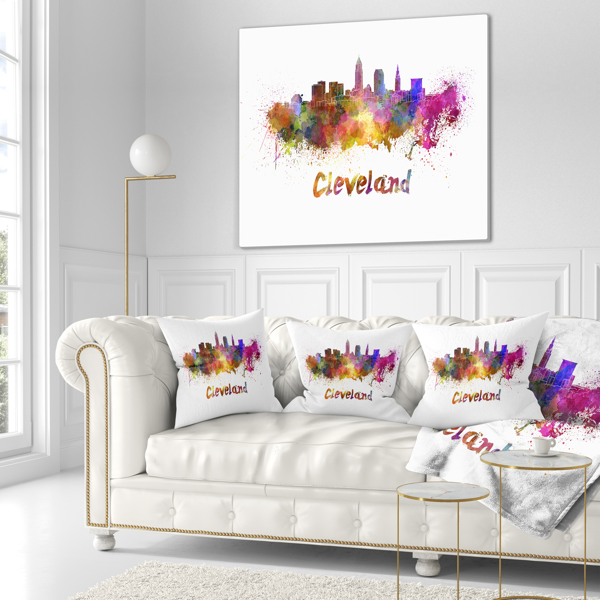 Designart Cleveland Skyline - Cityscape Throw Pillow - 18x18