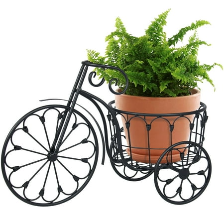 - Best Choice Products Outdoor 3-Wheel Mini Garden Tricycle Planter Home Decor Iron Plant Stand for Patio, Porch, Garden, Backyard - Black