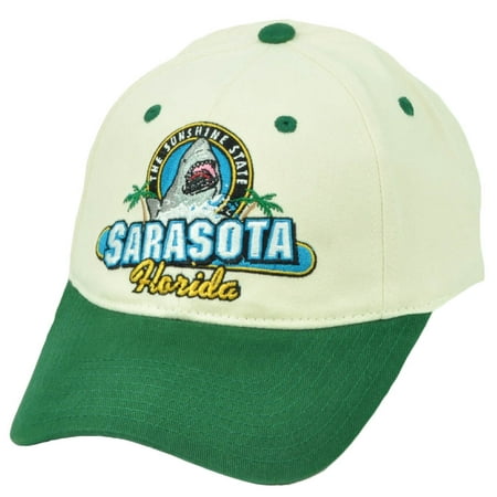 Sarasota Florida The Sunshine State Shark Beige Green Hat Cap Sun Buckle