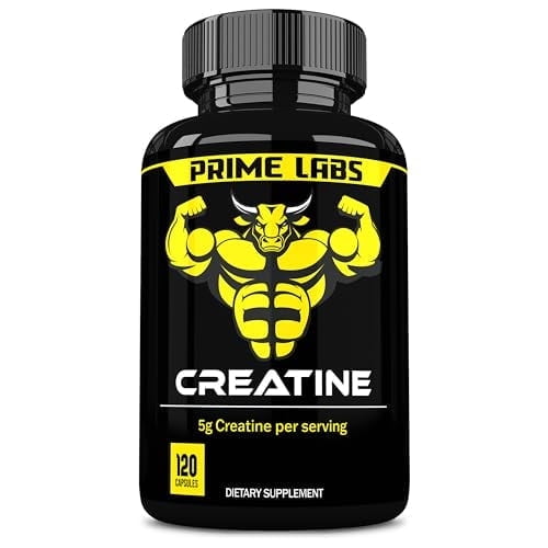 Prime Labs Creatine Monohydrate Capsules - Creatine Pills for Men & Women - 5000mg Pure Creatine per Serving - Muscle Growth, Muscle Recovery, Brain Function - Workout Supplement - 120 Capsules