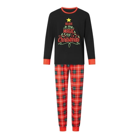 

Christmas Family Pajamas Matching Letter Print Tops and Plaid Pants
