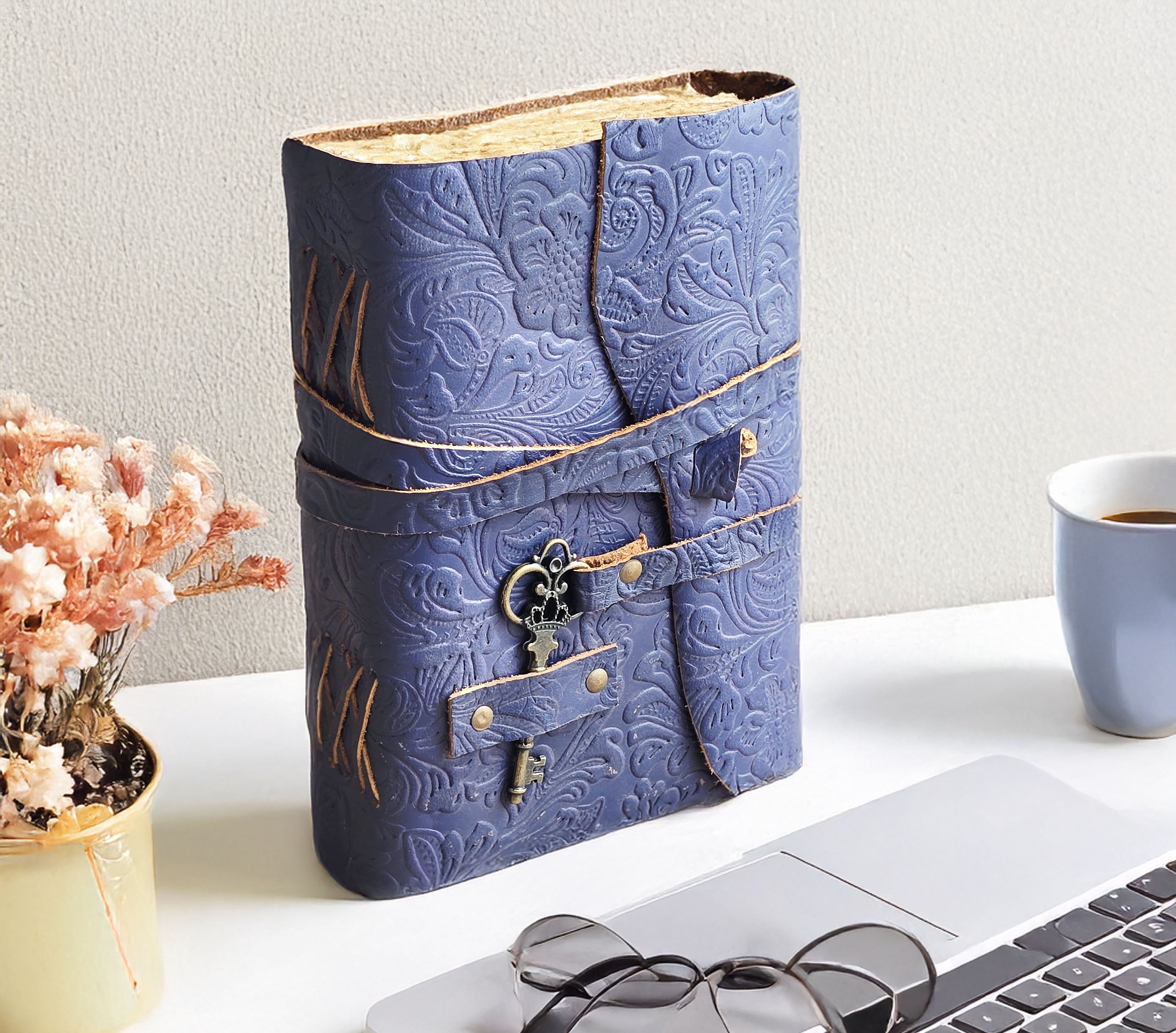 Quirky Craft Embossed Vintage Travel Journal -200 Vintage Deckle Edge Pages - 5 x 7 in, 200 Pages Sketchbook Leather Book of Shadows Leather Grimoire