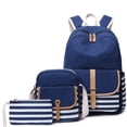 thumbnail image 1 of Juego de 3 mochilas para mujeres y adolescentes, mochila de gran capacidad con puerto de carga USB, bonita mochila de lona ligera, mochila de rayas, mochila de viaje para computadora, 1 of 6