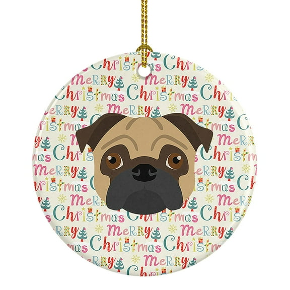 Pug Merry Christmas Ceramic Ornament 2.8 in x 2.8 in