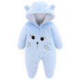 thumbnail image 1 of Baby Winter Fleece Hooded Jumpsuit Girls Boys Snowsuits Warm Rompers Outfits Blue 0-3 Months, 1 of 3