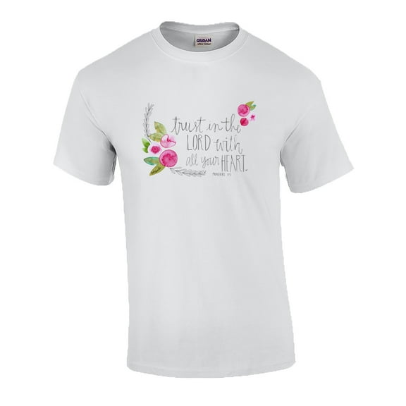 Eternal Life Trust in The Lord Floral Verse Short Sleeve T-shirt-5xl White