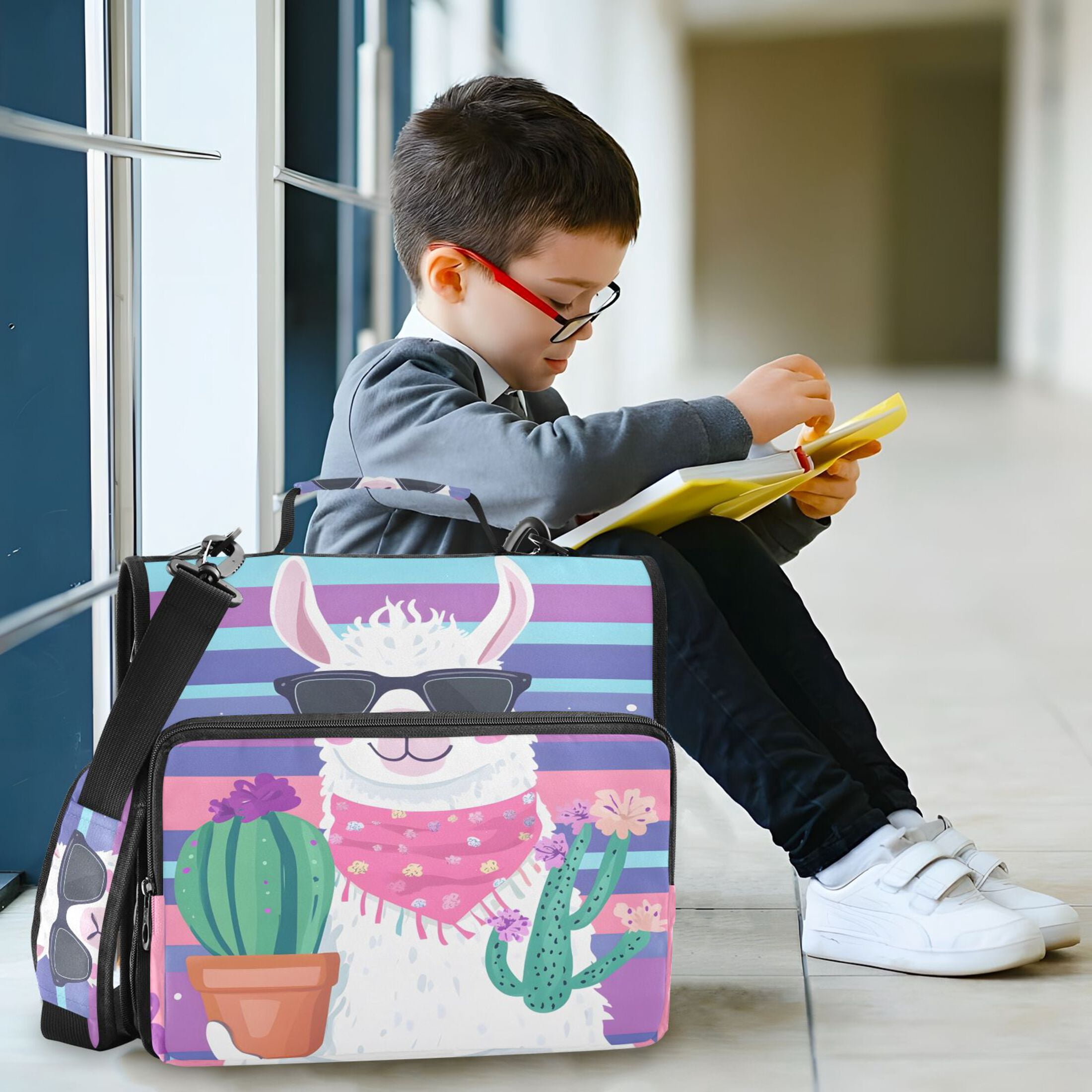 3 Ring Zipper Binder with Shoulder Strap Waterproof Trapper Keeper 2 Inch D-Ring 500 Sheets Capacity Alpaca Holding Cactus