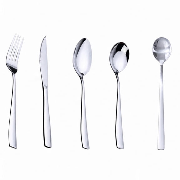 Syltano 5-Piece Silverware Set, 410 Stainless Steel Flatware Utensils for Home & Restaurant, Includes Steak Knife, Dinner Fork, Spoon, Teaspoon & Ice Cream Spoon, Dishwasher Safe Western Cutlery Set
