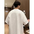thumbnail image 3 of Camiseta de algodón para hombre, talla regular, 100 % tejido de punto grueso, cuello redondo, manga corta, estilo hip hop, corte holgado para todas las estaciones, estampado en caliente, largo regular, 3 of 6