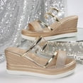 thumbnail image 4 of Modisza Platform Wedges Slides for Women Sparkly Dressy Wedding Shoes Ladies Casual Summer Slip on Wedge Heel Sandals Size 6.5 Gold, 4 of 7