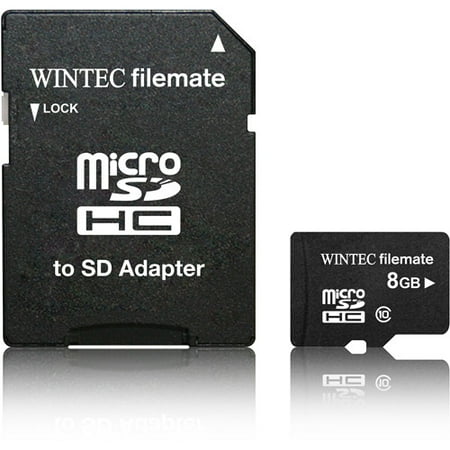 Wintec FileMate 3FMUSD8GBC10-R microSD Card 8GB Class 10 with SD Adapter, Black