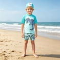 thumbnail image 2 of Tfken Swimwear Set Outfits For Kids Boys Teen Summer 3 Piece Swimming Tops And Swim Trunks With Hat Set Swimsuit Beach Short Sleeve Quick-Dry Chlid Breathable Bathing Suits Size 7-8 Years Multicolor, 2 of 6