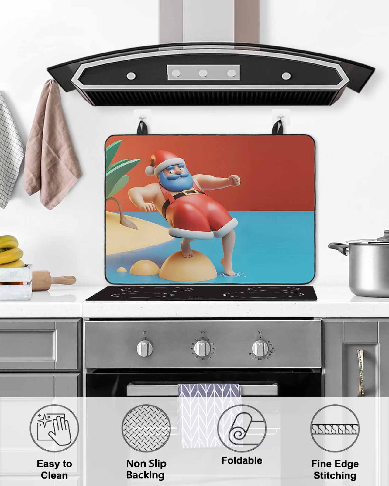 Large Induction Cooktop Protector Mat Christmas Stove Top Covers for Electric Stove, Cartoon Santa Claus Ocean Beach Plants Decorative Stove Burner Cover Mats, Glass Top Stove Cover