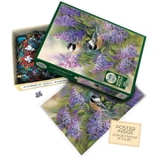 Cobble Hill 1,000 piece puzzle - Chickadees and Lilacs - reference poster included