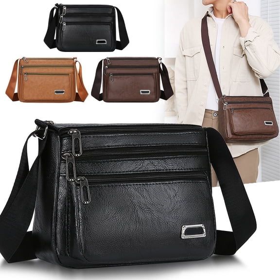 Textured Leather Shoulder Crossbody Bag | Adjustable Strap | Lightweight Spacious Handbag | Multiple Compartments for Travel, Work, Daily Use | 24x19x8cm | Black Brown Coffee | 1 Pc