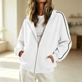thumbnail image 2 of vdgthytj Sweatshirts for Women Full Zip Long Sleeve Drop Shoulder Side Striped Hooded Jackets Fall Winter Athleisure Outerwear with Pockets(X-Large,White), 2 of 7